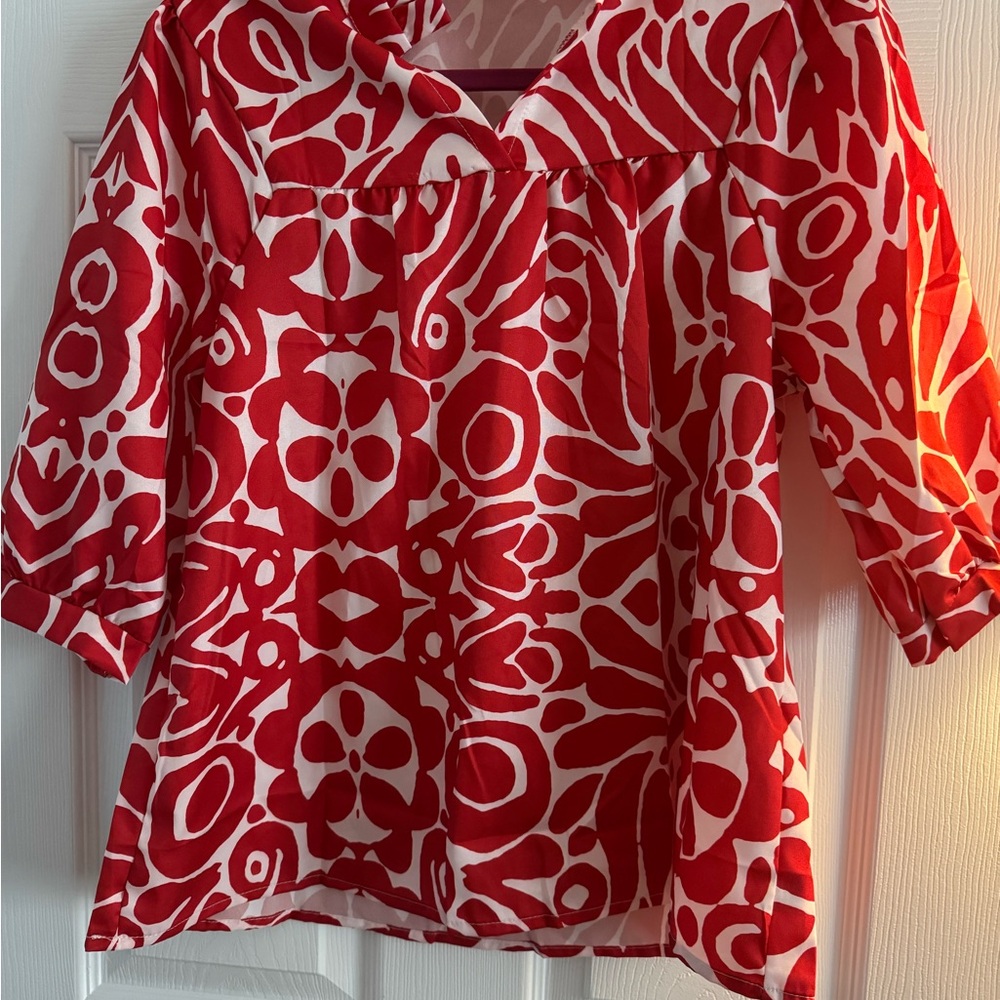 Vibrant Red and White Women's Blouse